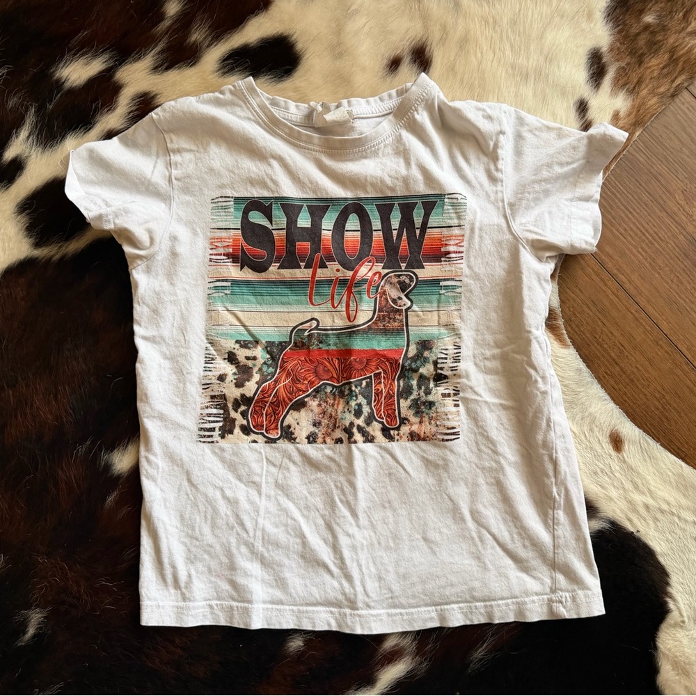 Show Life Kids White Graphic Tee - 'Show Life' Goat Design